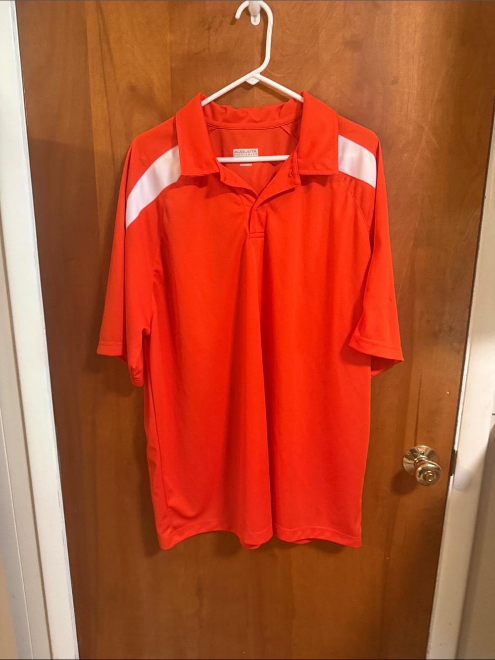 Men's Orange Polo Shirt with White Shoulder Panels